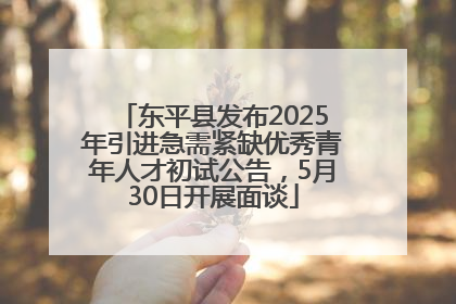 东平县发布2025年引进急需紧缺优秀青年人才初试公告，5月30日开展面谈