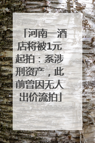 河南一酒店将被1元起拍：系涉刑资产，此前曾因无人出价流拍